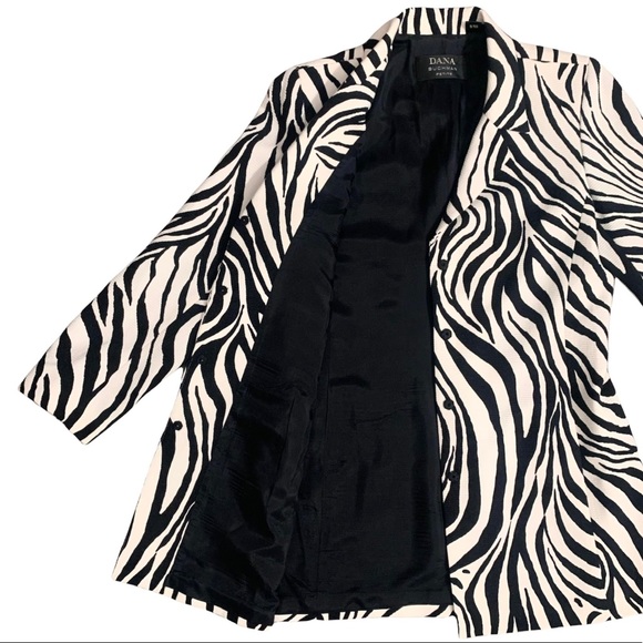 ❌SOLD❌ Dana Buchman Vintage 80s Zebra Print Blazer Shoulder Pads Long Button 12P - Picture 6 of 10